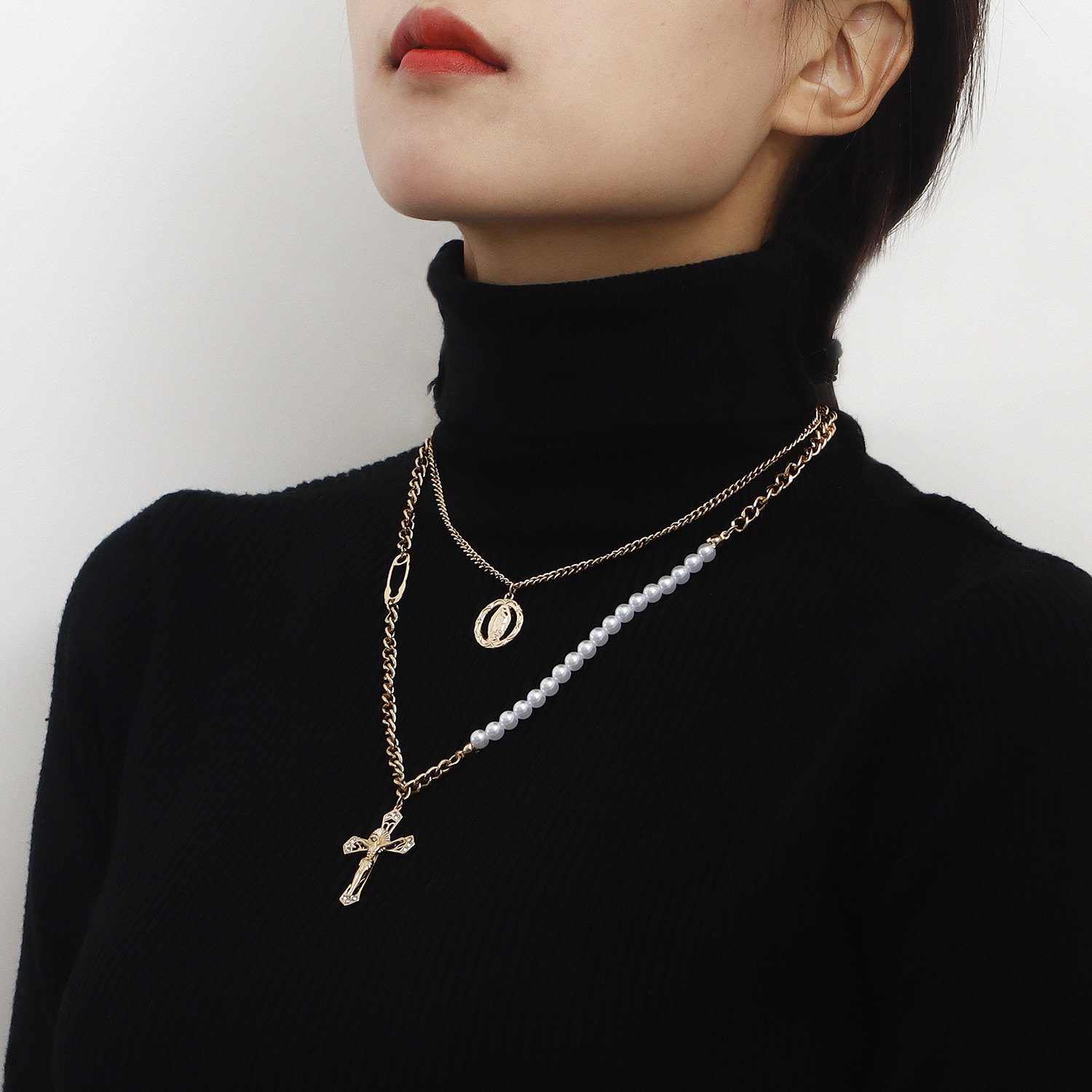Fashion Cross Alloy Plating Womenu0027S Layered Necklaces 1 Piece