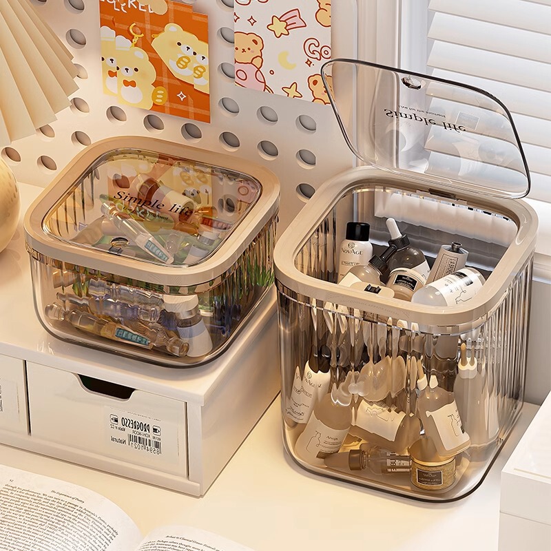 Desktop Storage Box Cosmetic Essence Skin Care Box Transparent with Lid Fit Box Advanced Sense Storage Rack