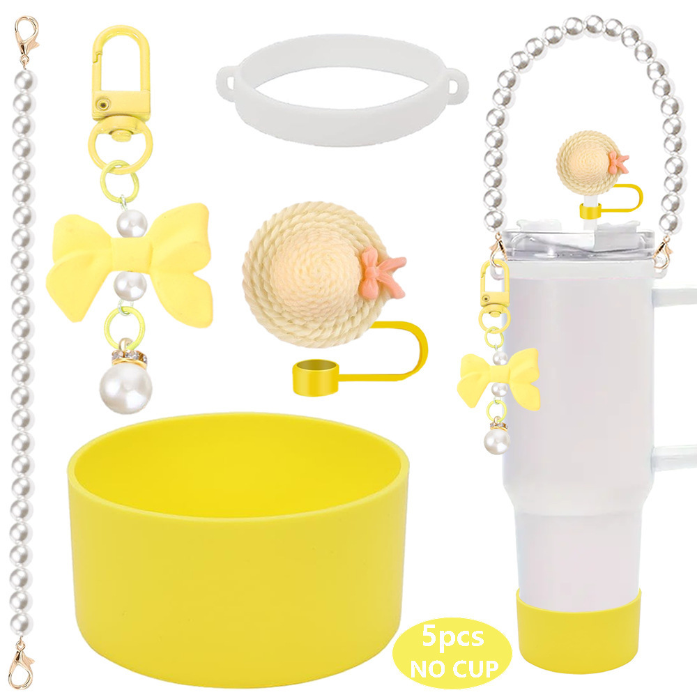 7pcs taza Stanley cuerda de mano colgante de silicona flor tapa de pajita bola de felpa colgante de copa cadena de taza de color