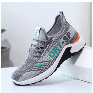 Cross-border supply of 2024 leisure soft-soled sports shoes men's breathable shoes fly woven mesh shoes flat running shoes