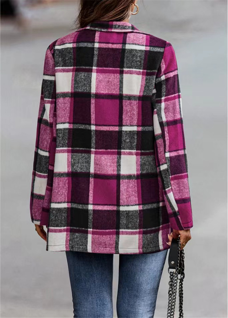 Femmes Style Vintage Plaid Impression Poche Patte Manteau Manteau En Laine display picture 4