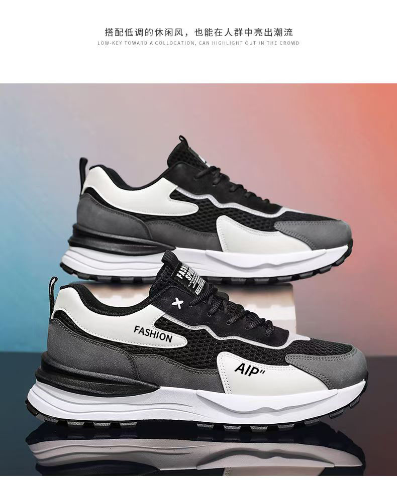 Giày thể thao nam lưới thoáng khí đế dày tăng chiều cao, giày sneaker thời trang đi làm — 3637 trắng xanh lam, 3637 đen xám chi tiết 13