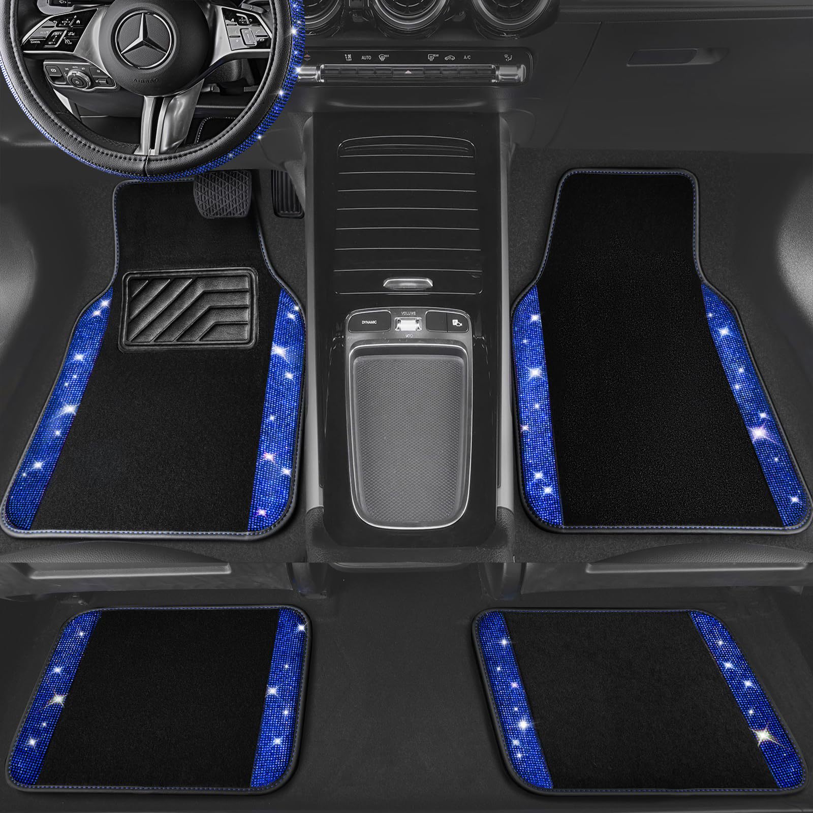 Cross-Border Foreign Trade Crystal-Encrusted Diamond Car Floor Mats, Universal Fashionable Shiny Carpet, Pvc Waterproof and Dirt-Resistant 4-Piece Set