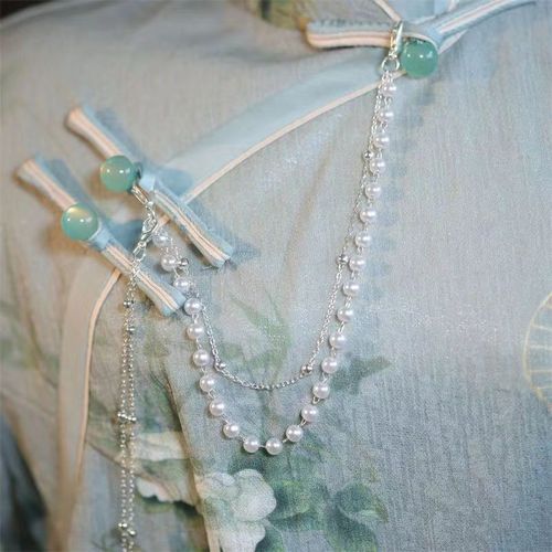 Antique cheongsam collar chain decoration pendant, Chinese style, national trend, ancient style brooch with tassels, imitation pearl accessory, exquisite