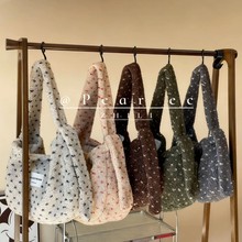 韩国代购秋冬羊羔毛点点桃心托特包简约时尚休闲大容量单肩包女包