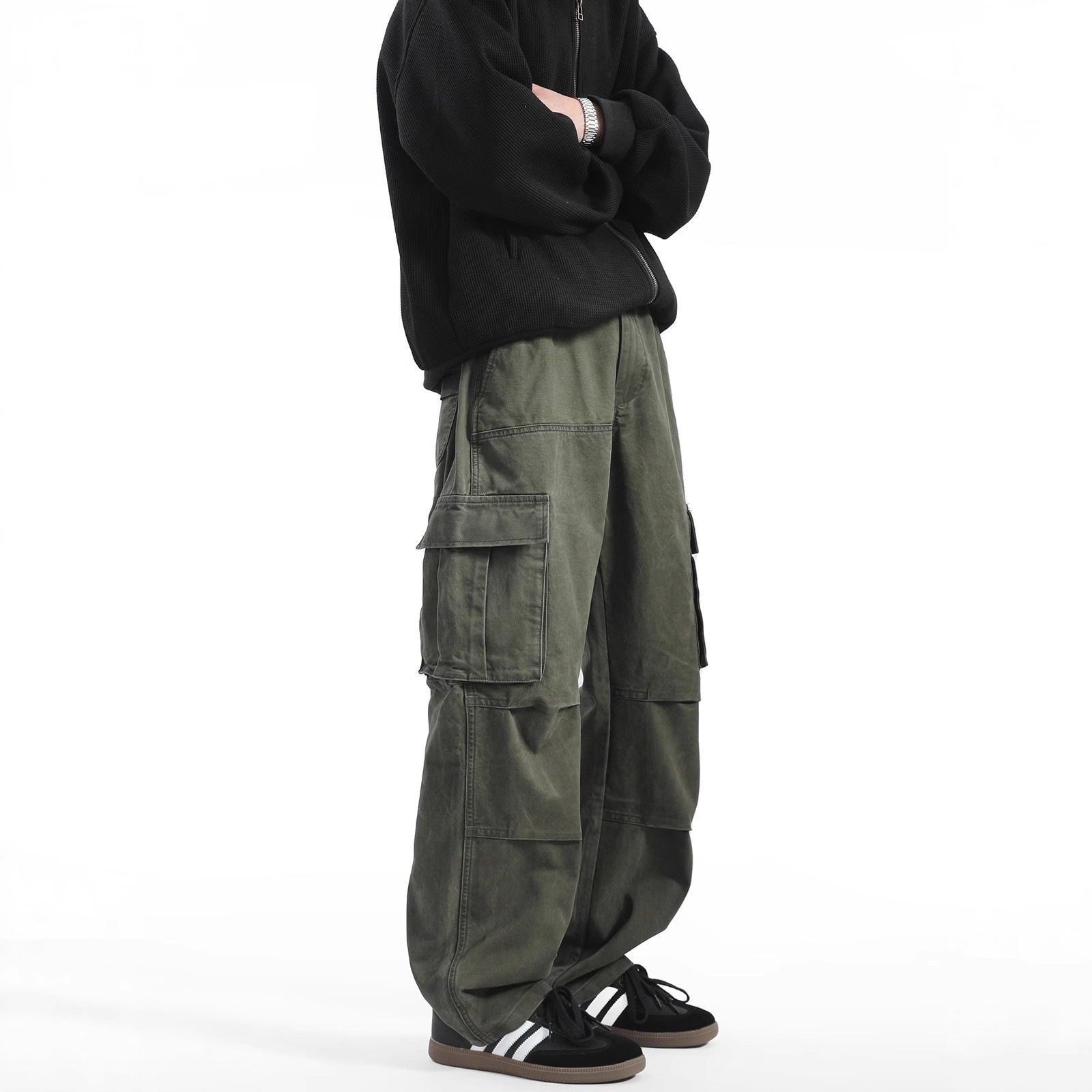 2025 Spring and Autumn New Men's Cargo Pants American Retro Multi-Pocket Heavyweight Stylish Loose Straight Casual Long Pants