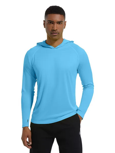 Cross-Border Men's Summer Anti-Uv Hooded Yoga Slim Sun Protection Outdoor Beach Hiking and Mountaineering Upf50+