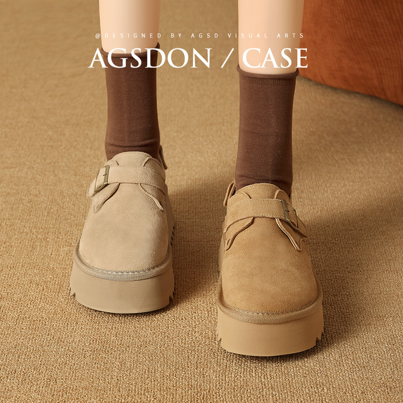 Zapatos de Dengbocken de otoño y invierno para mujeres 2025, nuevos muffins con suela gruesa y suela suave y zapatos de algodón casuales de cuero pequeño