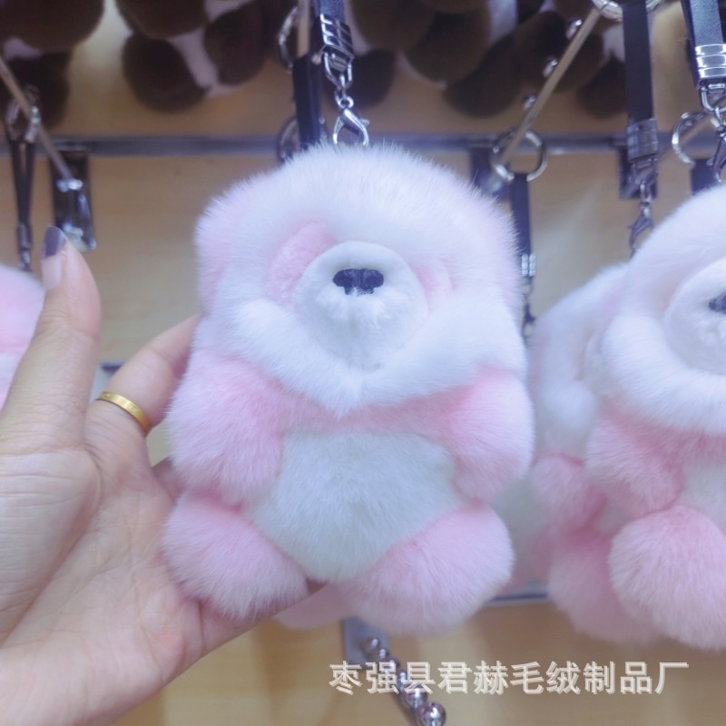 [Cute Little Panda] Verdadero Colgante de llavero de coche de piel de conejo Rex Muñeca de felpa Bolsa Decoración Regalo