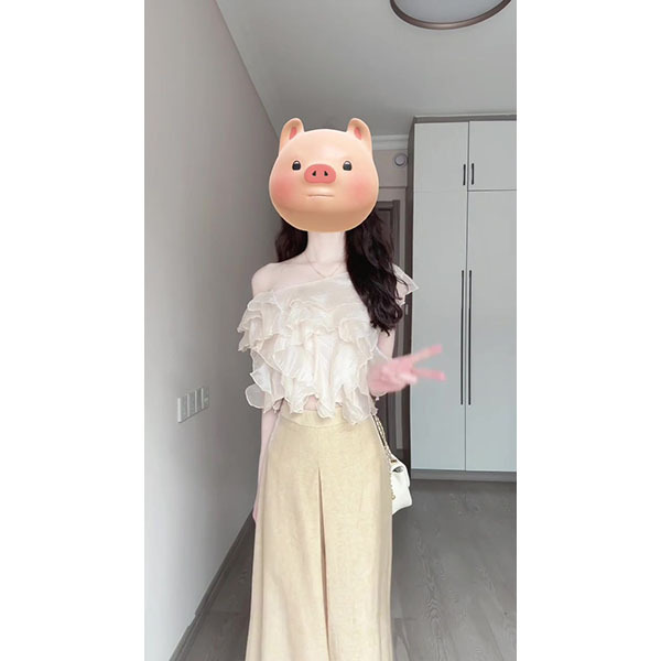 フレンチフリル不規則セクシースラントカラーシャツ純粋な欲望優しいスタイル夏カジュアルトップスシャツとパンツスーツ|undefined