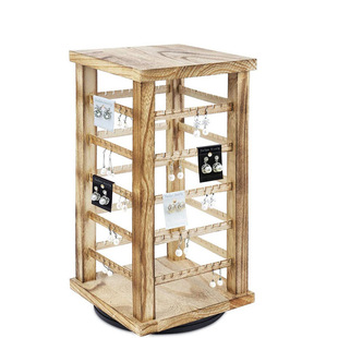 Wooden Rotating Jewelry Earring Storage Display Stand Wooden Hanging Ornament Tower Holds 100 Pairs Earring Holder