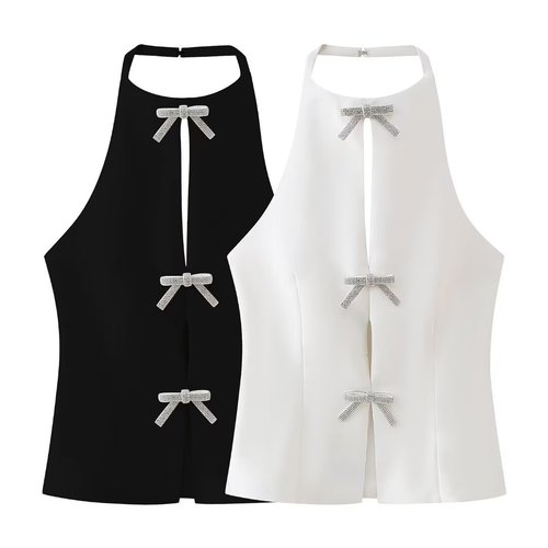 2024 Spring New Arrival Cross-border Women's Fashion Jewelry Bow Decorated Choker Top in Black and White