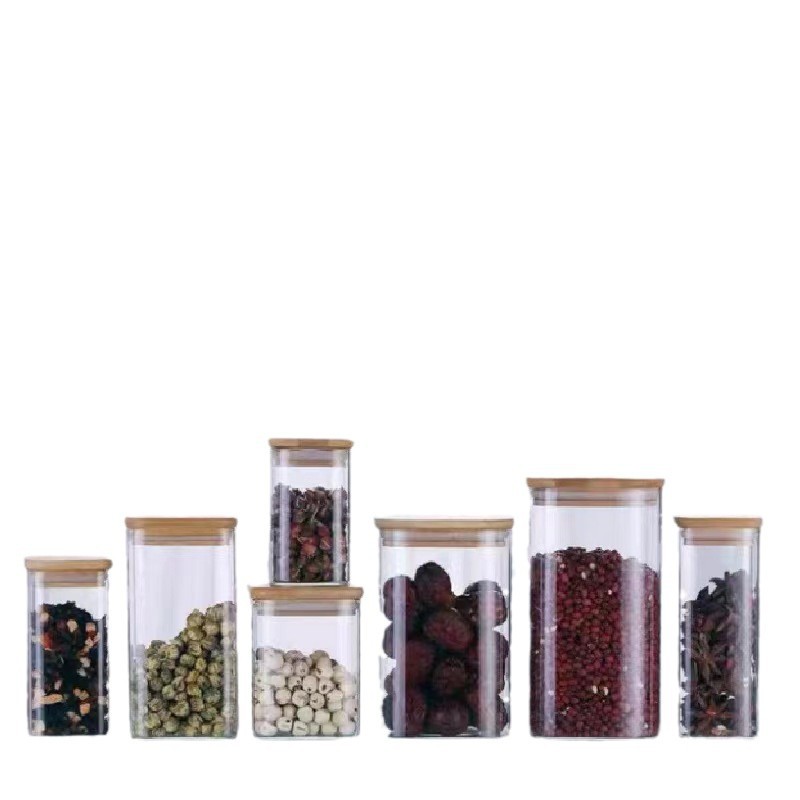 Big square glass coffee storage box sealed, spoon, storage system