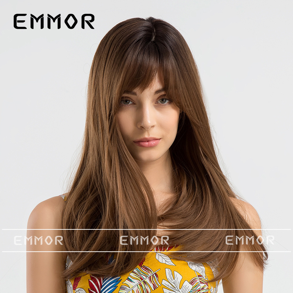 Moda europea y americana nueva pelo largo flequillo recto de aire suministro transfronterizo directo de fábrica peluca cubierta de la cabeza completa pelucas femeninas