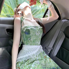 【1575人のコレクション】2025春の新作韓国花柄ドレスセット、女性用ミドル丈ドレス