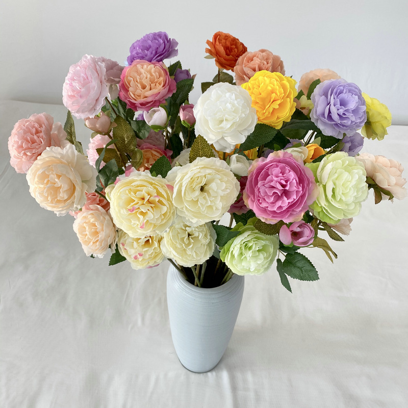 European-Style Simulated 3-Head Peony Silk Flower Wedding Home Decoration Fake Flower Wedding Arch Arrangement Simulated Peony Flower European-Style Simulated 3-Head Peony Silk Flower Wedding Home Decoration Fake Flower Wedding Arch Arrangement Simulated Peony Flower