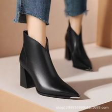 尖头高跟短靴女法式小踝靴2025秋冬新款粗跟气质瘦瘦靴外穿马丁靴