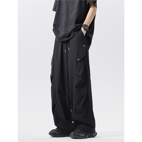 Pure Color Work Pants for Men Spring and Autumn American Street Fashion Brand Loose Straight Leg Parachute Casual Long Pants