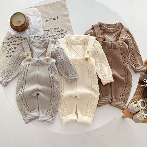  baby Korean style autumn and winter new twist knitted overalls suit male and female baby pullover sweater jumpsuit