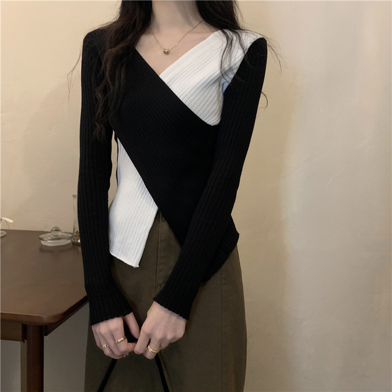 Aria Basics Women's Slim Fit V-neck Knit Pullover European Style_voghion.com
