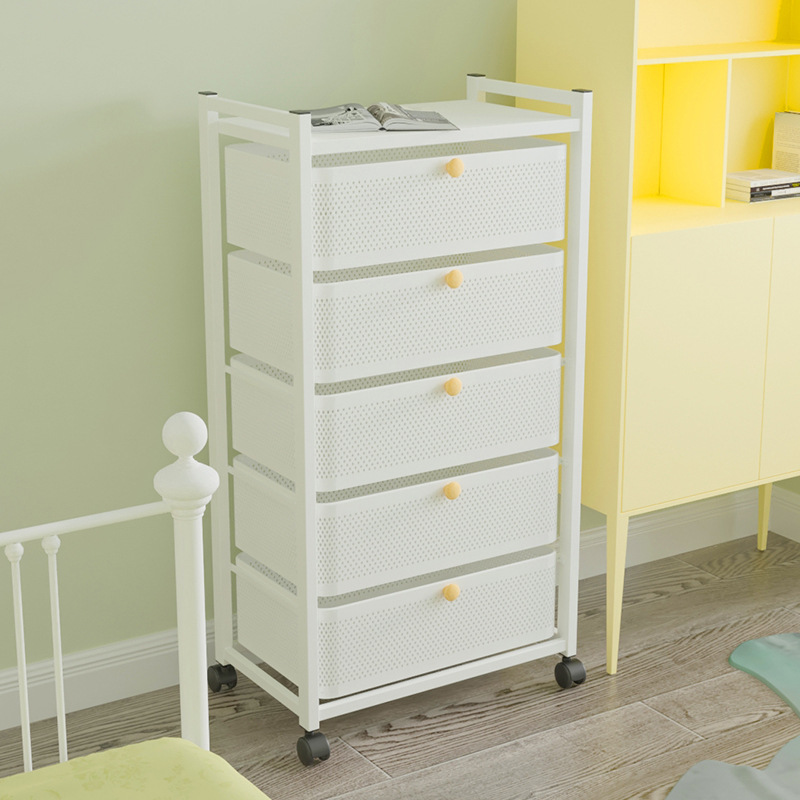 抽屜式收納櫃帶輪可移動小推車儲物櫃43寬鐵藝玩具多層家用床頭櫃
