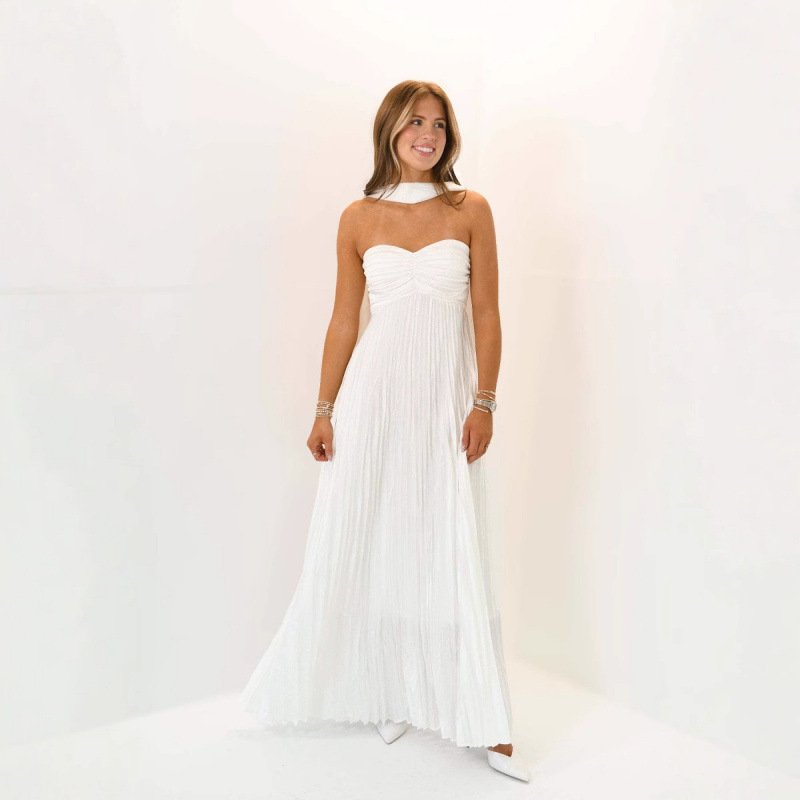 2025 Cross-Border European and American Clothing Amazon Cross-Border Party Dress Skirt Imitation Silk Pleated Dress