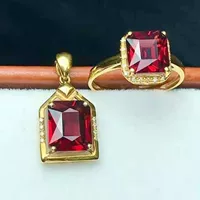 Caibao ювелирный костюм в наличии оптом тремоло живые хорошие товары 18K ювелирные изделия натуральный гранат кольцо кулон для женщин