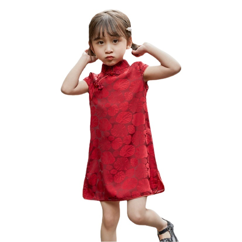 Girls' Cheongsam Summer 2026 New Thin Summer Dress Children's Hanfu Floral Dress Stylish Princess Dress