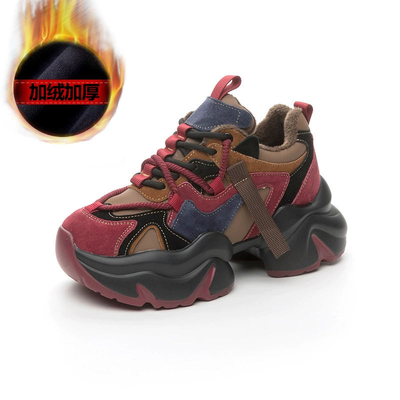 Fleece-lined Winter Platform Sneakers, Genuine Leather, Chunky Sport Style
