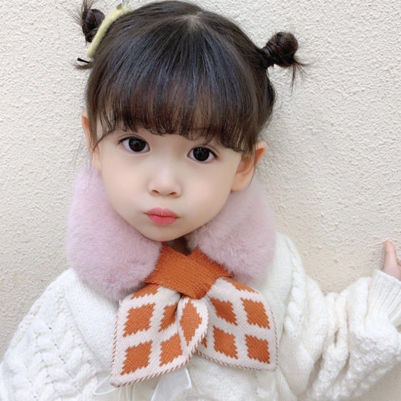 Children's solid color knit scarf for autumn and winter, warm baby plush scarf, Korean style, for boys and girls, cute plush neckerchief