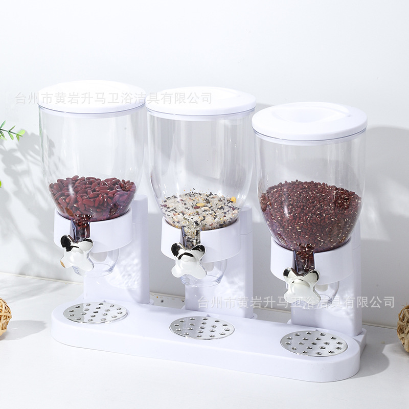 Tres barriles de trigo máquina hogar desayuno granos grano distribuidor almacenamiento arroz cubo avena almacenamiento tarro snack tarro de almacenamiento