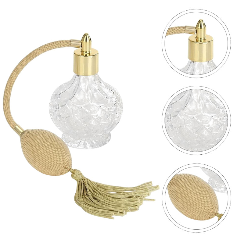 100ml透明水晶复古金色长喷雾化泵可再填充玻璃瓶香水瓶