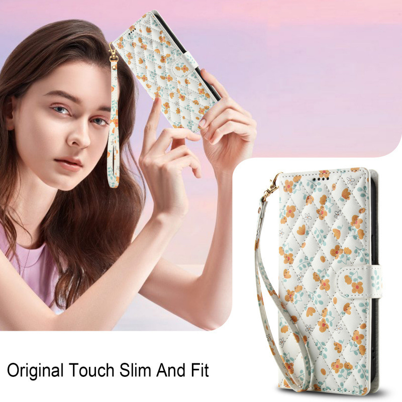 Cross-Border Applicable Samsung S25 Ultra Flip Phone Case S24 Plus Floral S23 Card Holder S22 Shockproof Wallet Case