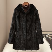厂家现货2025年冬季女装新款连帽拼貂皮草外套中长款保暖裘皮大衣