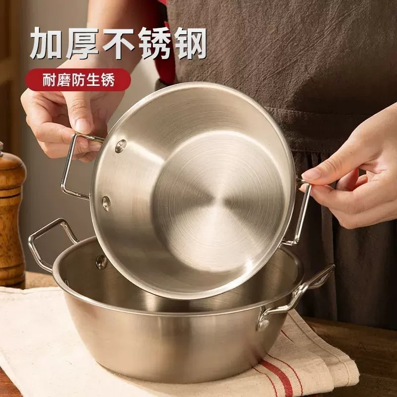 不锈钢双耳碗泡面碗加厚料理碗小吃沙拉碗高颜值卡通图案大头勺子