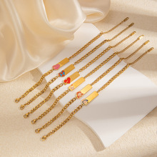 欧美跨境爱心方牌手链手链女创意滴釉设计时尚简约不锈钢手饰饰品