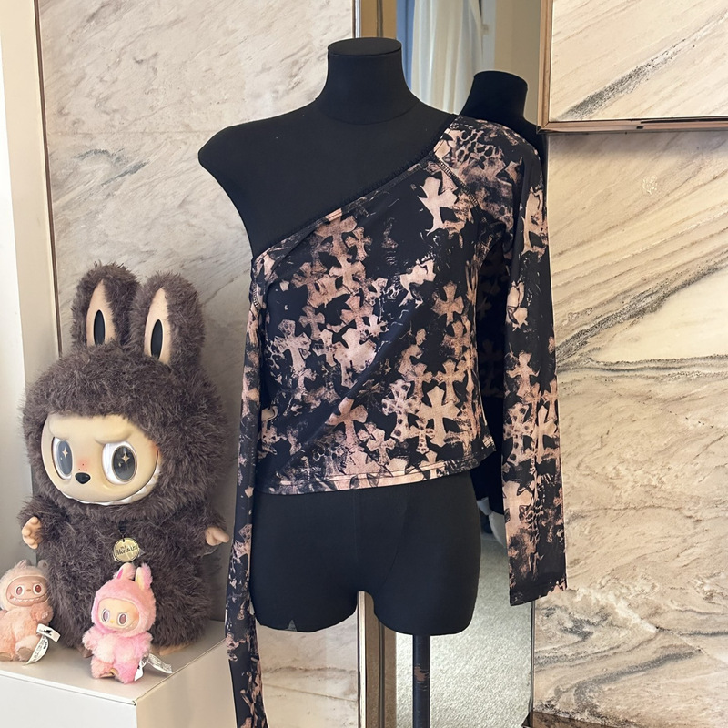 2026 Autumn New Chrome Hearts Cross Pattern Print Long Sleeve T-Shirt for Women, Slim Fit and Versatile Top