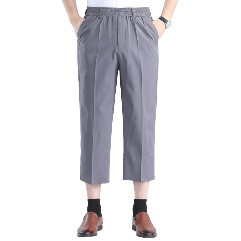 A generation of hair dad ice silk pants thin middle-aged and elderly elastic pants men's quick-drying 7 points over the knee for the elderly