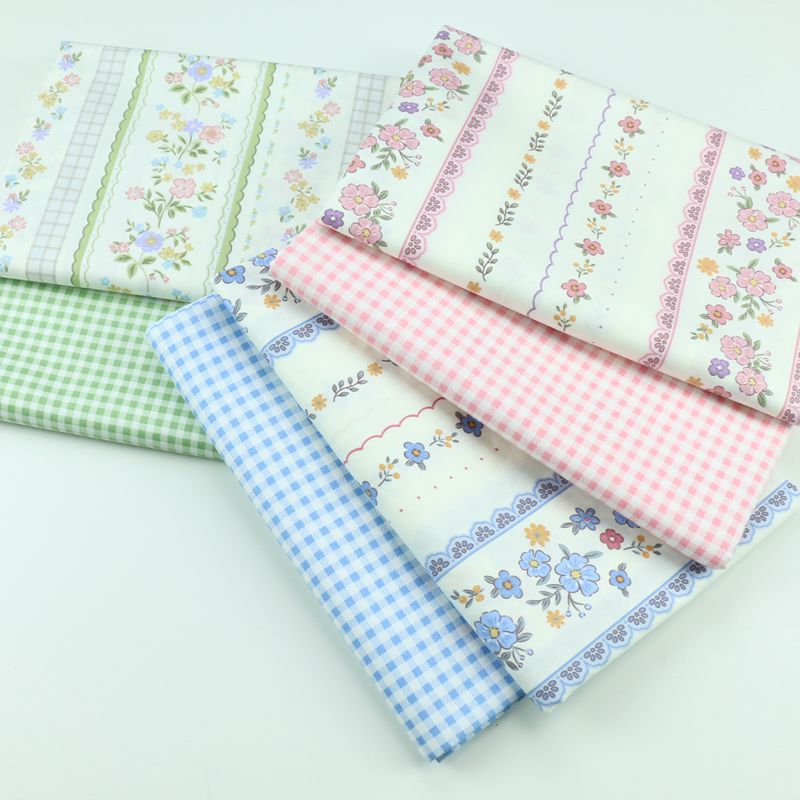 蓝色小碎花印花布组 水玉点点蝴蝶结家纺床品四件套家居服面料布