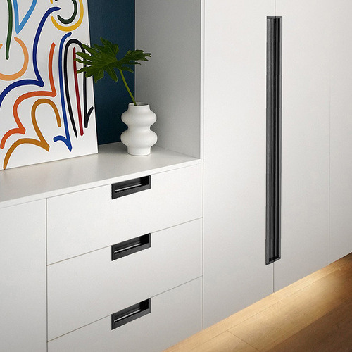 Modern simple black embedded slotted sliding door handle embedded extended cabinet drawer wardrobe cabinet door handle
