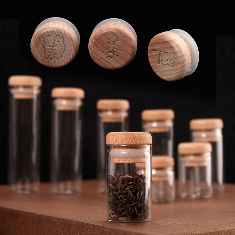 Small bottle tea storage 1g2g3g5g Wood cover Glass Spring White tea packing tea packaging bottle