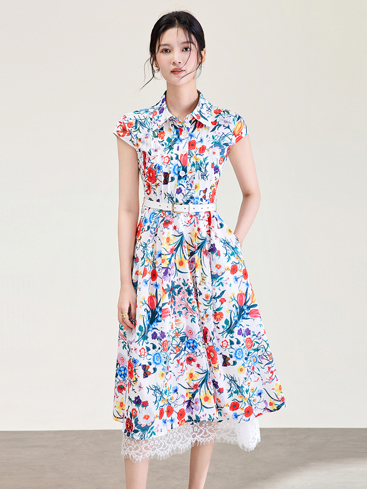 Đầm maxi nữ thắt eo in họa tiết hoa tay không tay — màu sắc