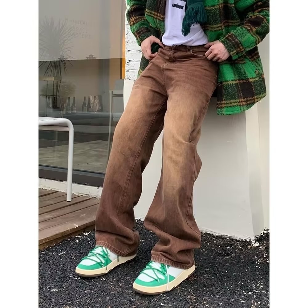 Green Jeans Men's American Retro Washed Autumn Thin Loose Straight Wide-leg Pants Trendy Versatile Long Pants_mkmklike.com