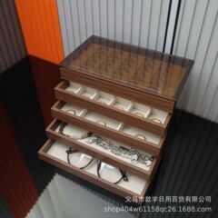 平替款首饰盒胡桃木纹复古化妆台珠宝吊坠戒指项链耳环耳钉饰品展