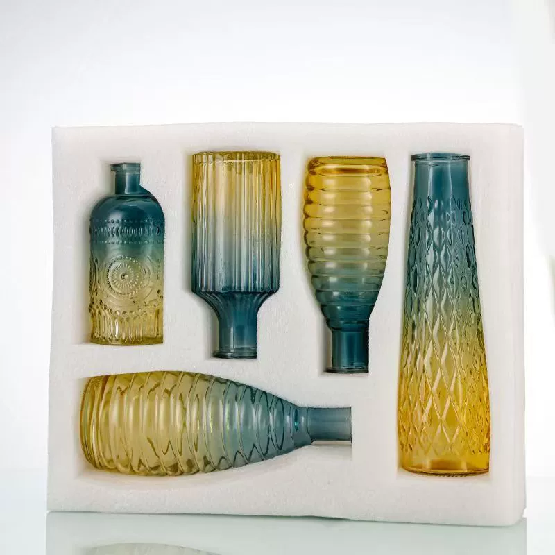 Европейские ретро-рельефные стеклянные декоративные вазы для гостиной украшают легкие роскошные украшения для дома гидропонные цветы в сушеные цветы