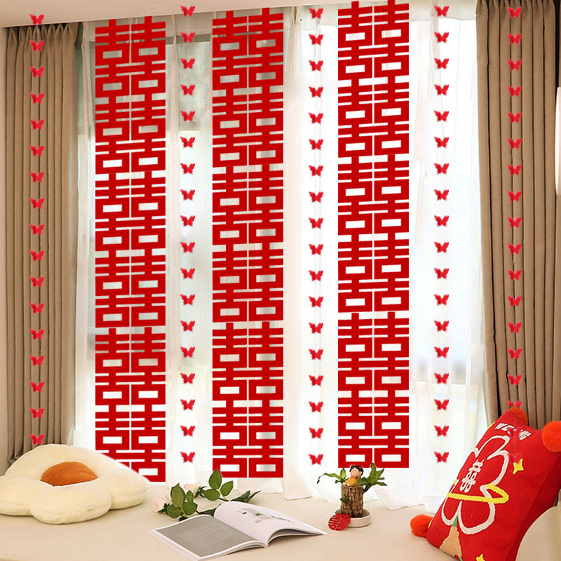 Wholesale wedding supplies wedding room decoration wedding background wall layout felt non-woven long red six-piece Xi character