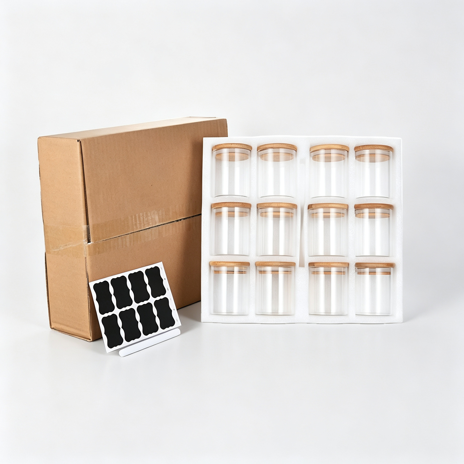 Directly Supplied to Amazon 12-Piece Glass Sealed Jar Set Round Storage Jar Kitchen Storage Glass Seasoning Bottle