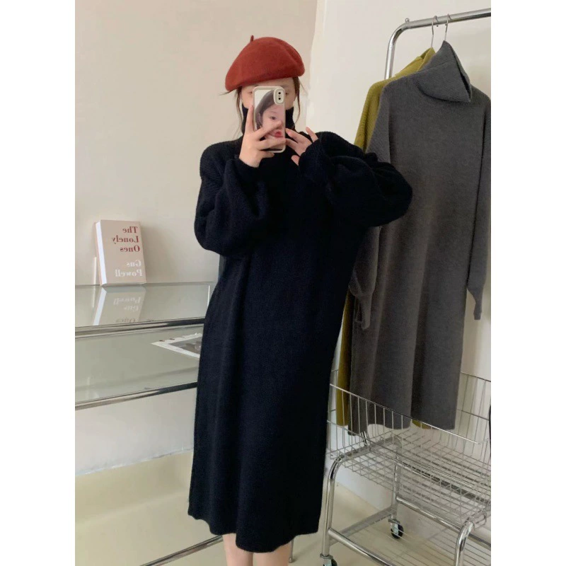 Демисезонное вязаное платье, длинный свитер, юбка, корейский стиль, oversize
