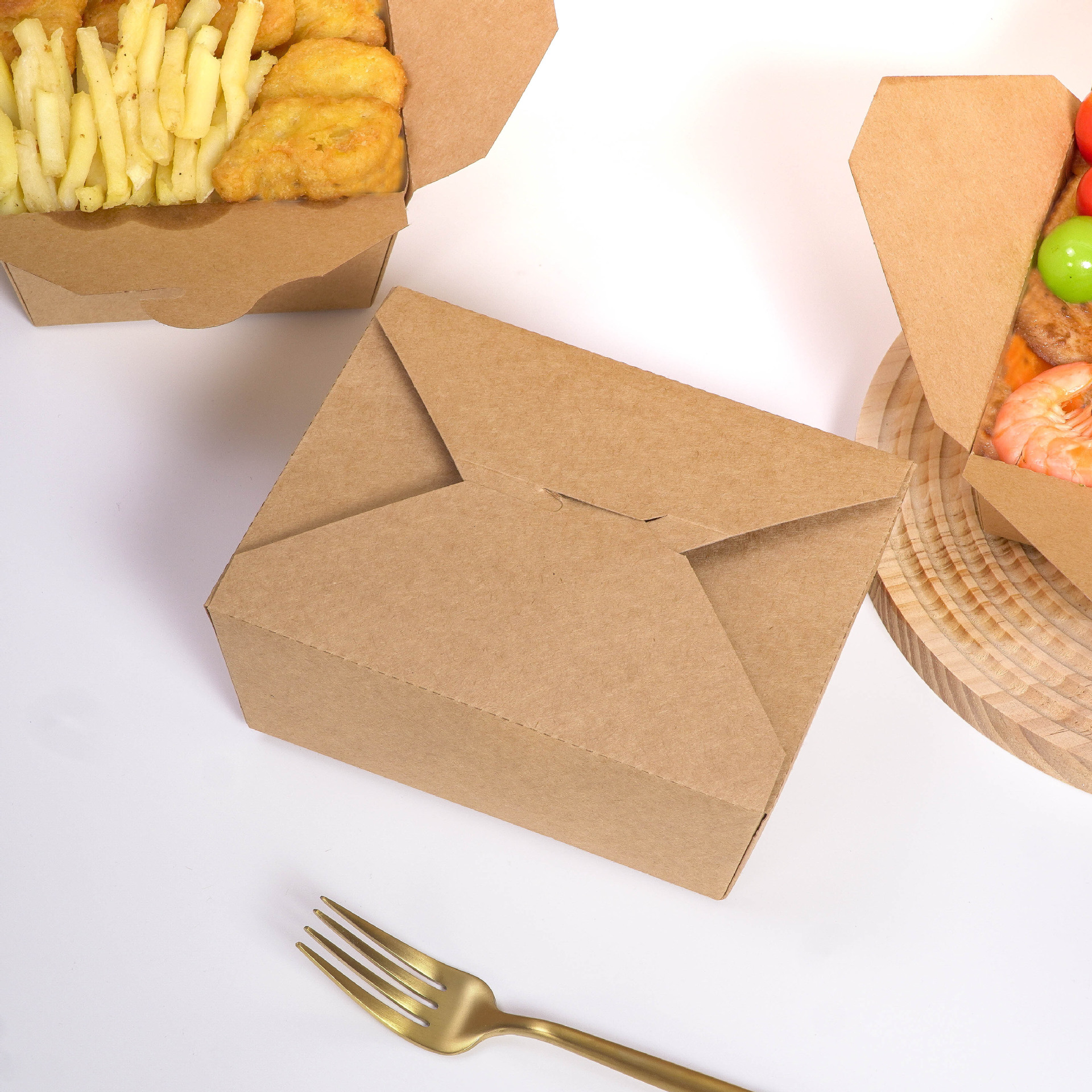 Caja de embalaje de papel Kraft desechable para llevar al vapor bollo relleno caja de almuerzo ensalada tazón pollo frito barbacoa caja de almuerzo cartón rectangular