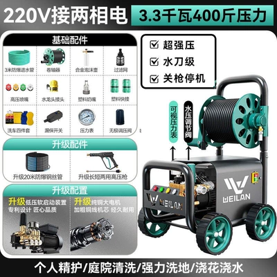 High-Pressure Water Gun 220V Commercial High-Power: Car washing machine - level-4-motor-33kw220v-200kg-pressure-roller-20m-steel-wire-tube-copper-upgrade